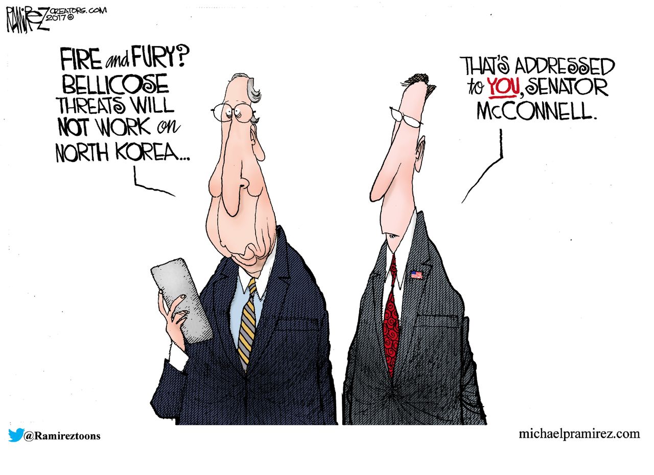 Political cartoon U.S. McConnell Trump North Korea nuclear threat fire and fury