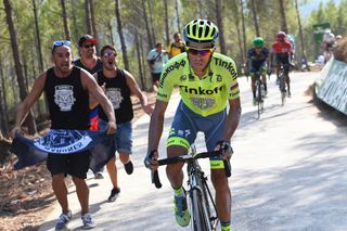 Alberto Contador riding away from his GC rivals