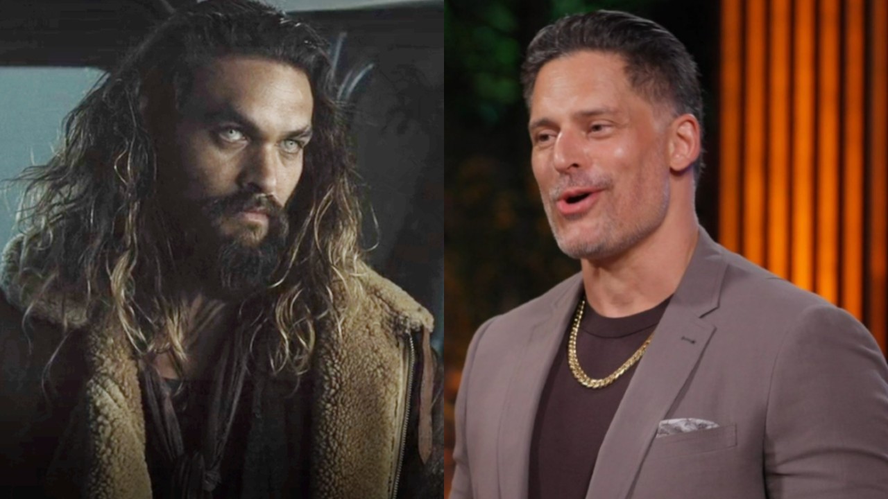 From L to R: Jason Momoa as Aquaman/Arthur Curry in Justice League, Joe Manganiello on Deal or No Deal Island.