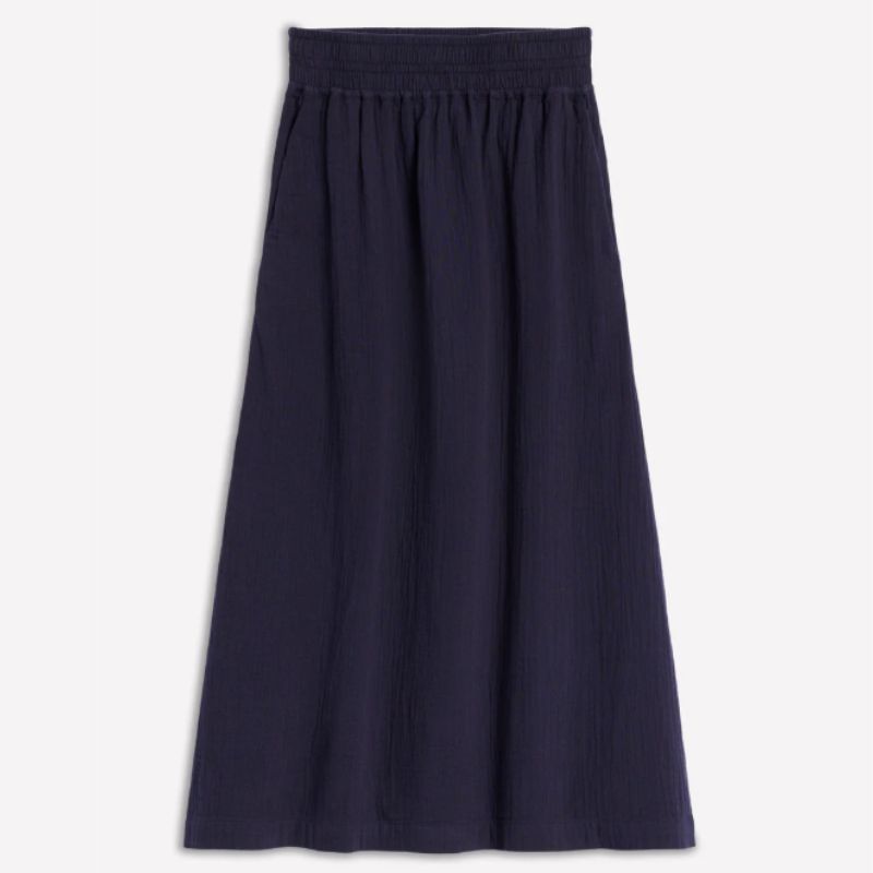 navy A-line skirt