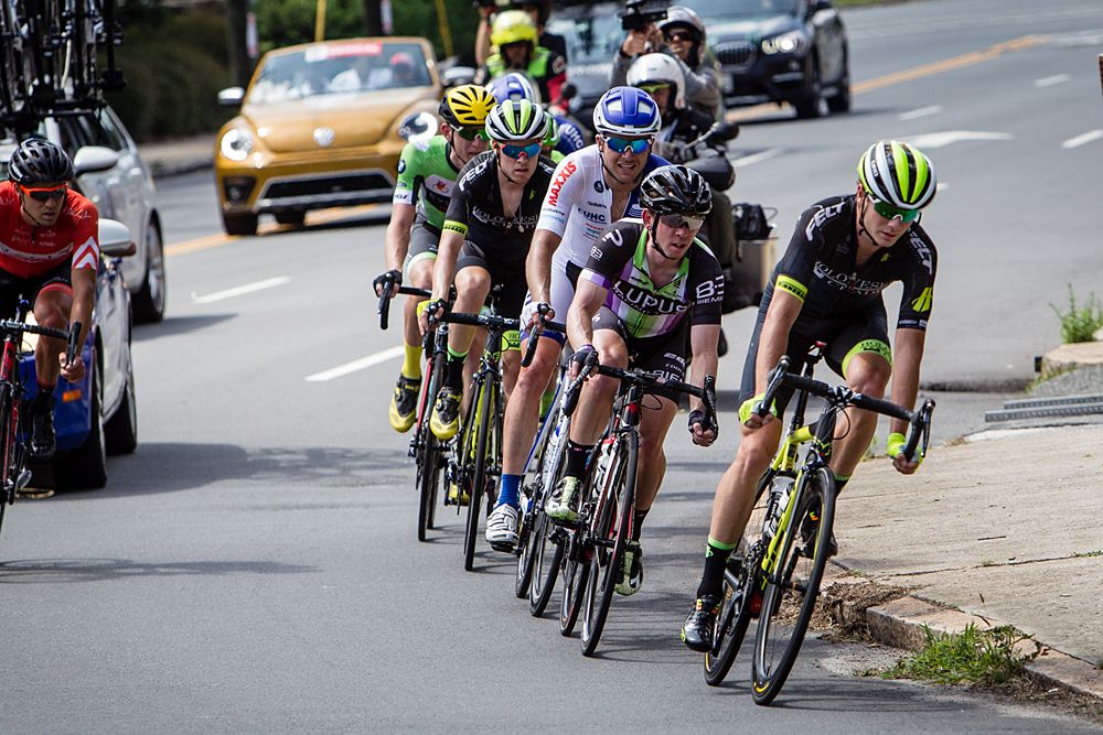 The break closes in on the climb.