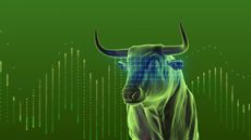 digital image of a green stock market bull with a price chart superimposed over it