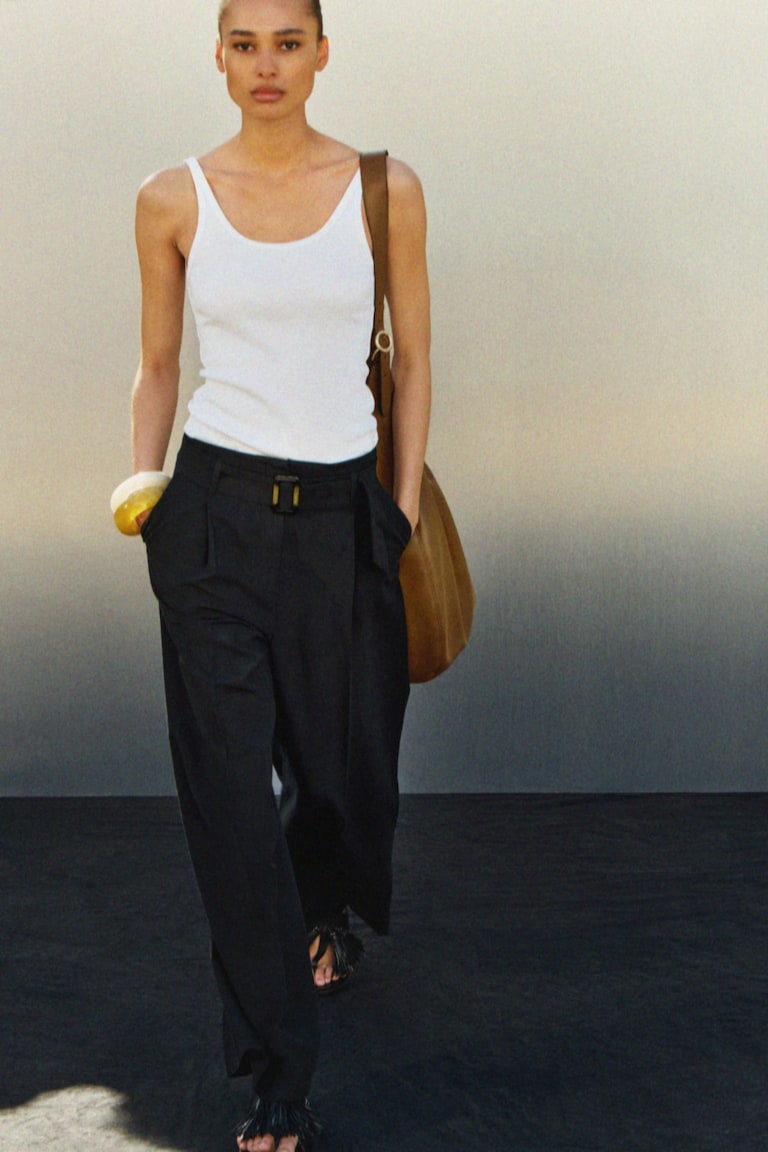 Belted Linen-Blend Trousers