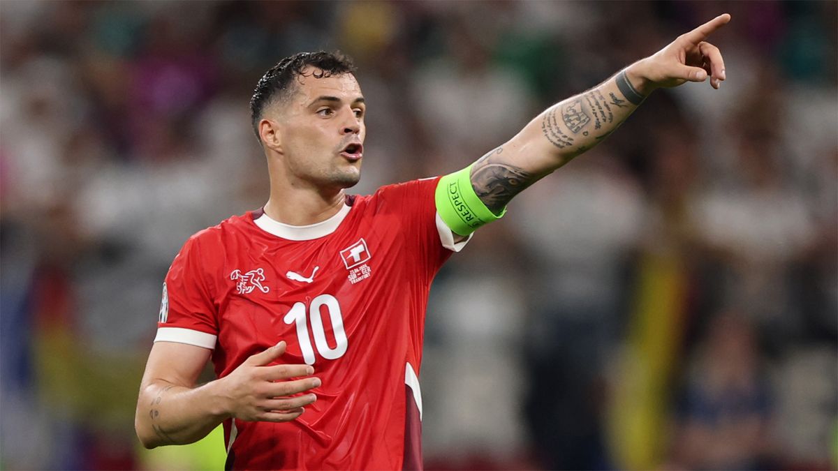 Granit Xhaka pointing directions during Switzerland&#039;s Euro 2024 match against Germany.