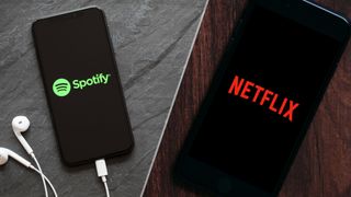 Spotify on a phone; Netflix on a phone