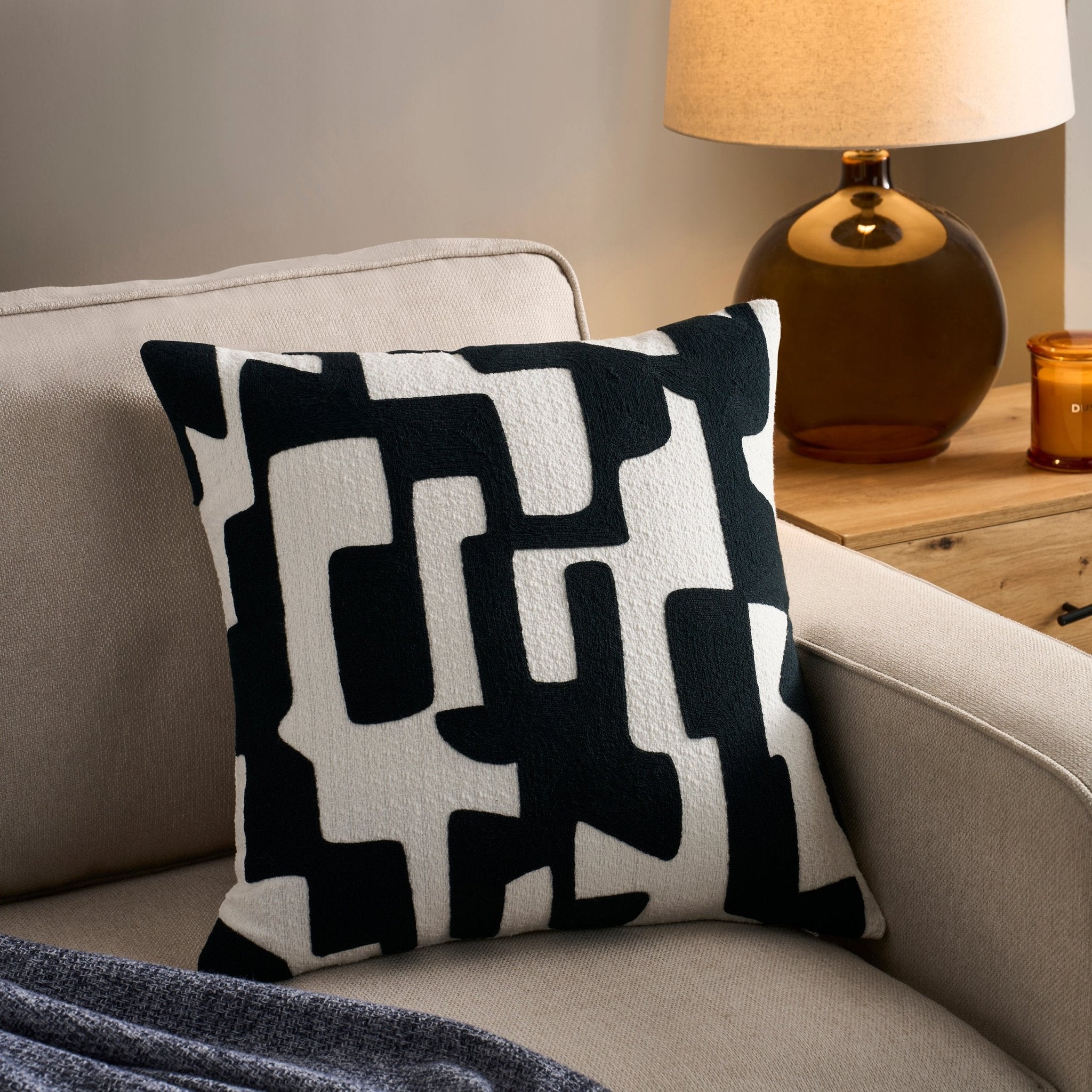 Geometric Jacquard Sofa Cushion Cover - Midnight
