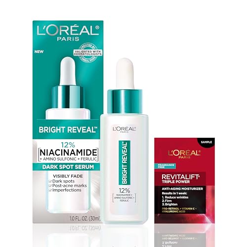 L'Oréal Paris Bright enthüllt 12% [niacinamide + Amino Sulfonic + Ferulic] Dark Spot Serum 1oz + Feuchtigkeitscreme Probe