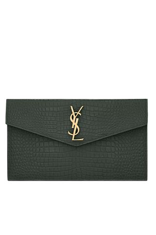 Saint Laurent Uptown Pouch in Crocodile-Embossed Shiny Leather