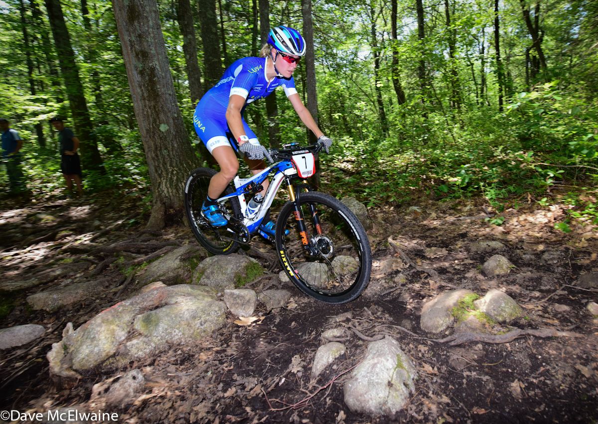 Maghalie Rochette (Luna Pro Team) riding to a podium finish