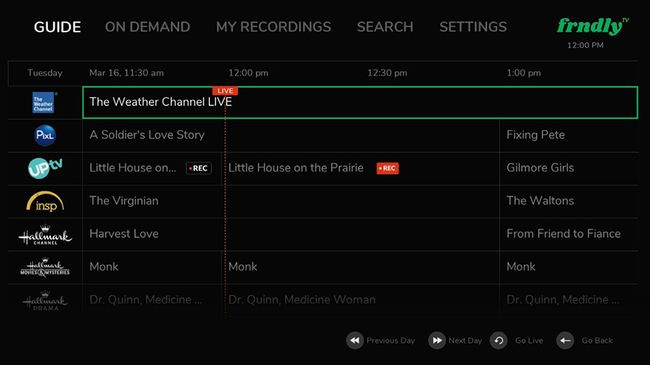 Frndly TV channel guide