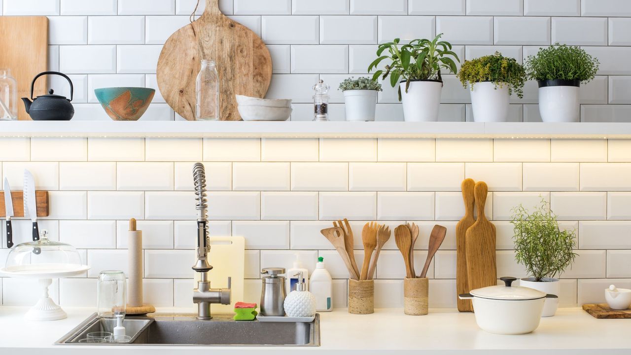 Organized white kitchen with sink