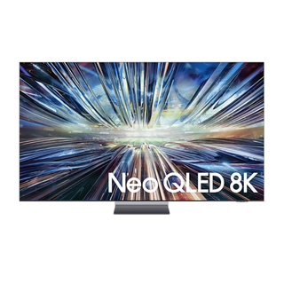 The 75-inch Samsung QN900D pictured straight-on against a white background
