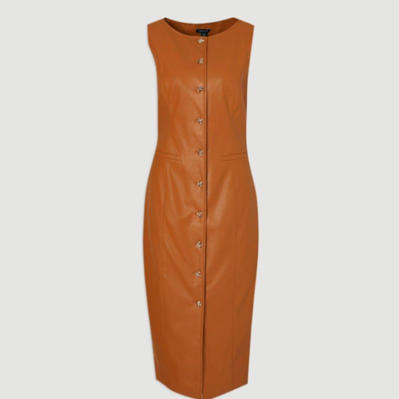 tan faux leather pencil dress