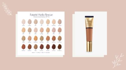 Composite image of Estée Lauder Futurist Hydra Rescue in its tube and swatches