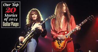 Brian Robertson (left) and Scott Gorham perform with Thin Lizzy at the Palladium, New York City, October 22, 1977.