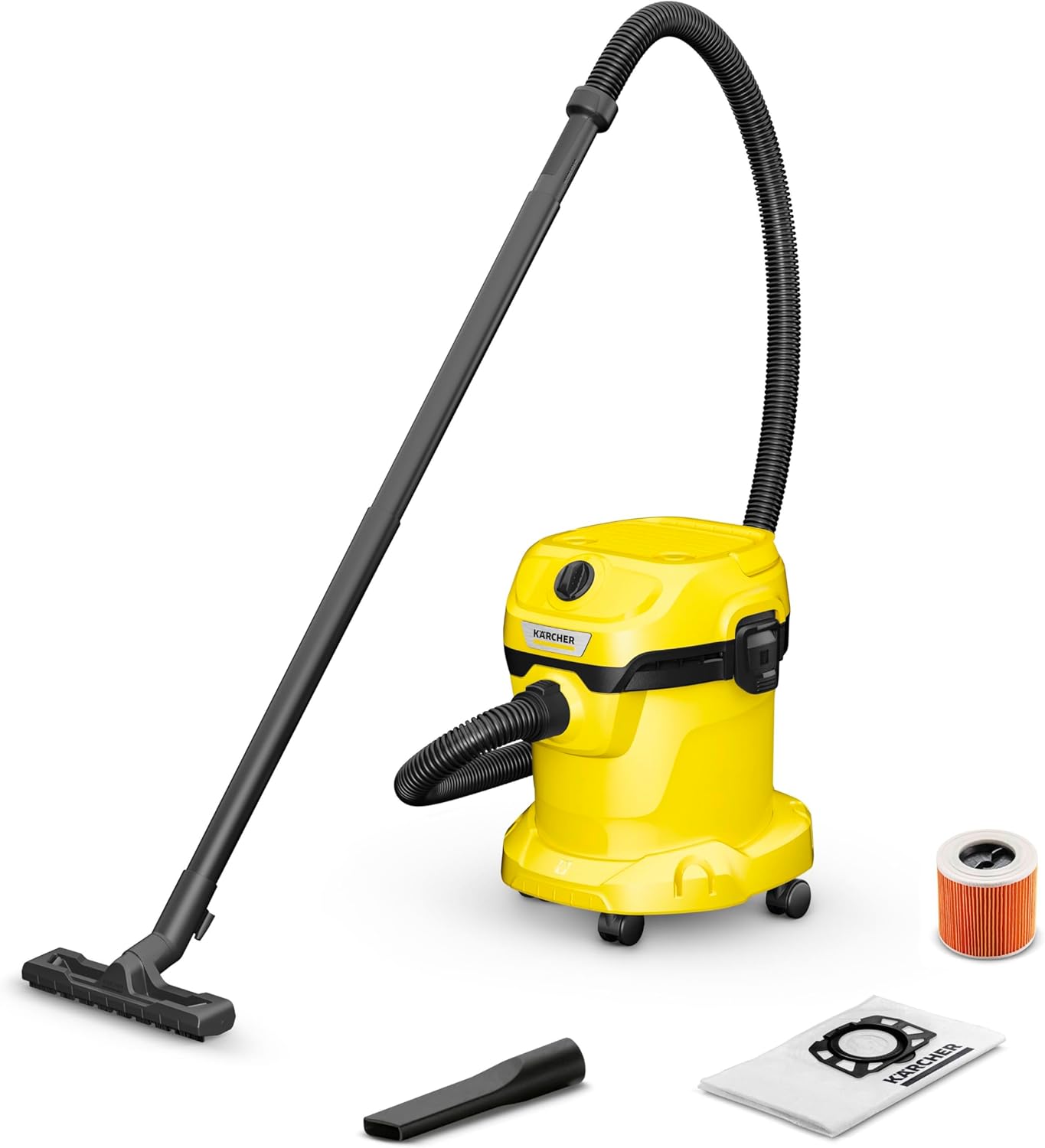 K&amp;auml;rcher Wet and Dry Vacuum Cleaner Wd 2 Plus V-15/4/18/c Blowing Function, Power: 1000 W, Steel Container: 15 L, Suction Hose: 1.8m, Incl. Cartridge Filter, Floor &amp;amp; Crevice Nozzle