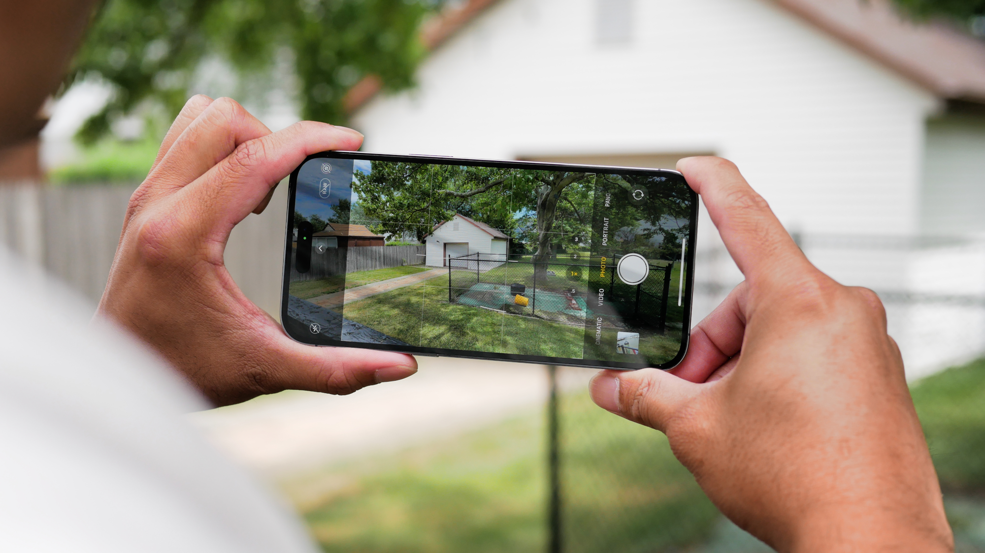 Closeup of Apple iPhone 14 Pro Max cameras.