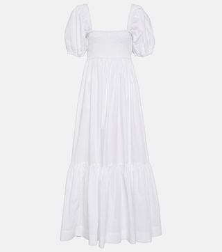Ganni, Smocked Cotton Poplin Maxi Dress