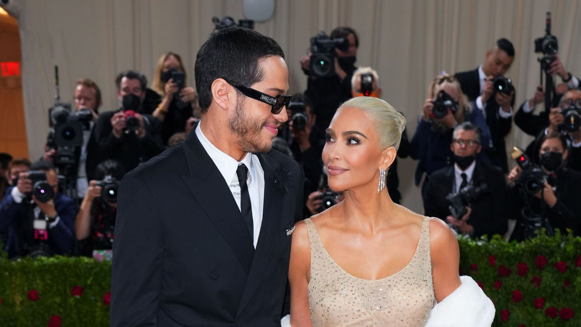 Pete Davidson and Kim Kardashian pose at the 2022 Met Gala