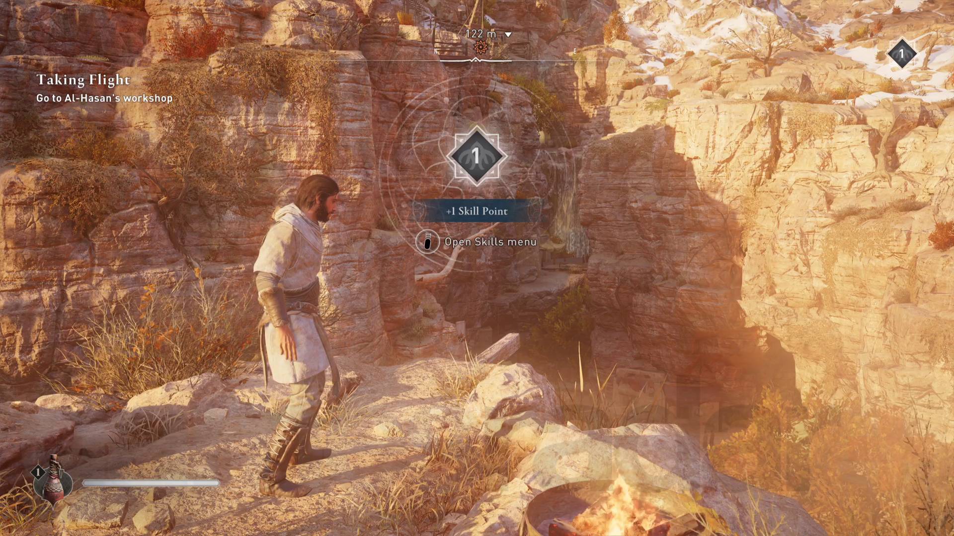 Punkt umiejętności Assassin's Creed Mirage odblokowany, gdy Basim spogląda z klifu