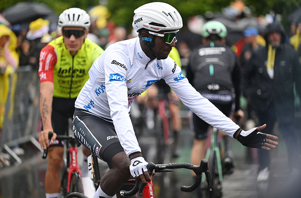 LAUWIN-PLANQUE - JULY 06: Biniam Girmay of Eritrea and Team Intermarche - Wanty - White best young jersey prior to the 112th Tour de France 2025, Stage 2 a 209.1km stage from Lauwin-Planque to Boulogne-sur-Mer / #UCIWT / on July 06, 2025 in Lauwin-Planque, France.