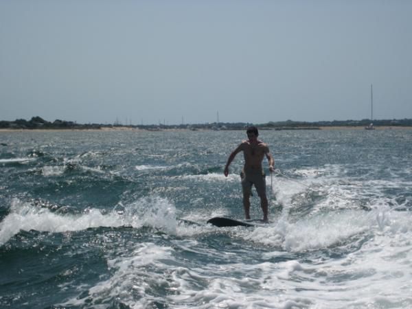 Tow-behind paddle boarding at home