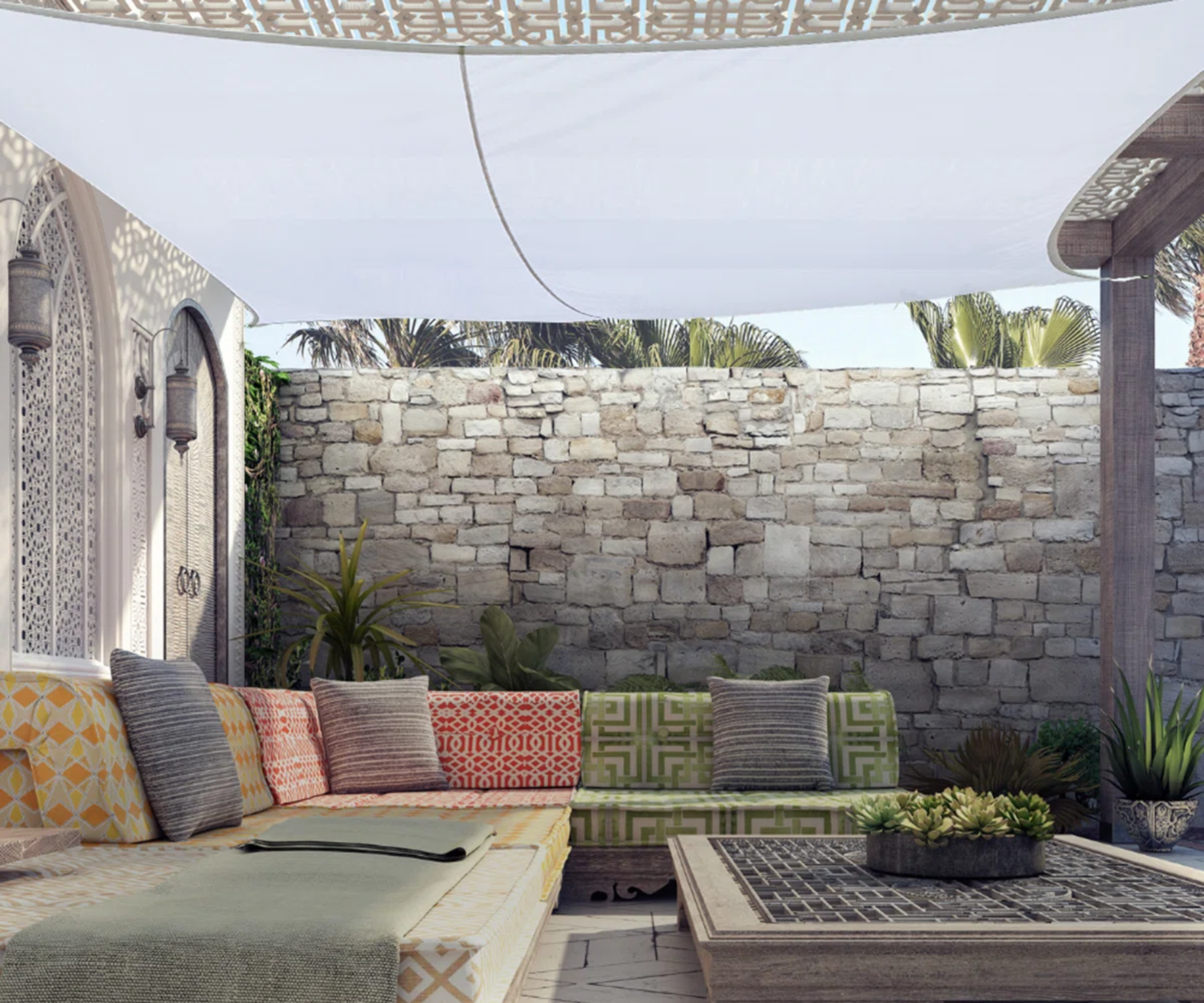 Sun shade over garden furniture