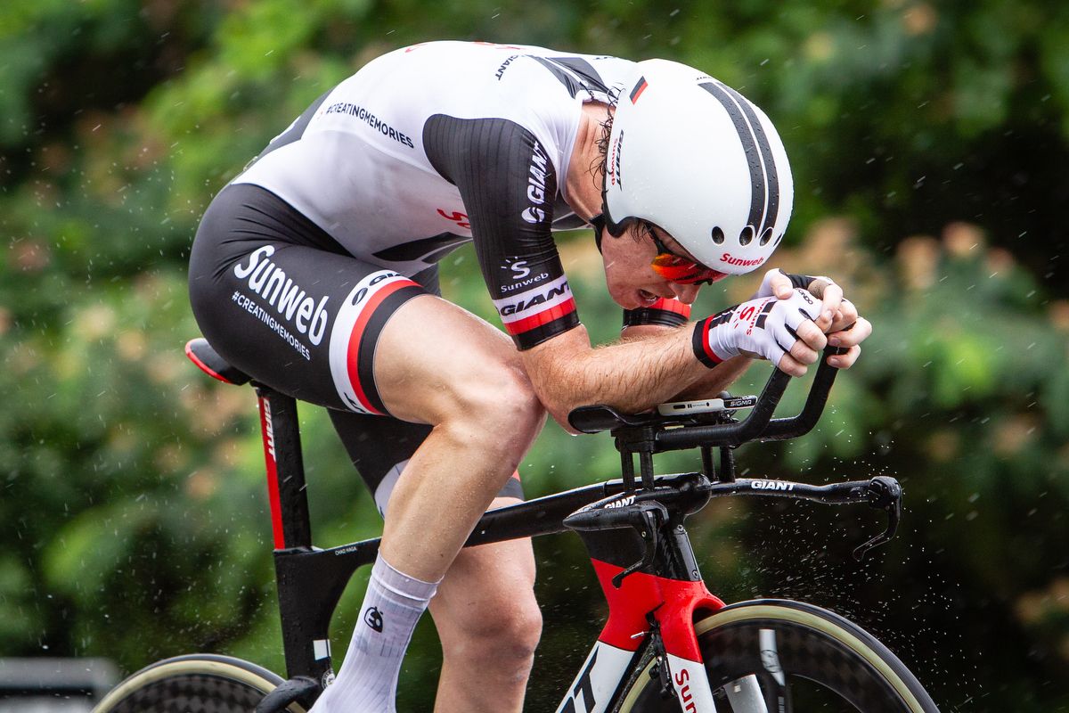 Chad Haga pours on the power during the US pro time trial