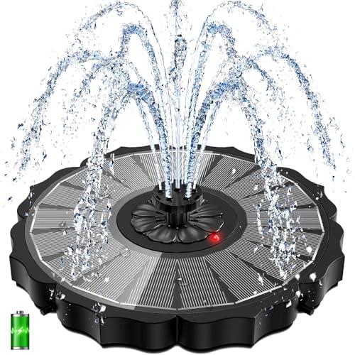 Yzert Solar Fountain With 2000mah Battery &amp;amp; Innovative Indicator Works in Cloudy Day, 3.5w 2026 Glass Solar Water Fountain Pump Flower Shape With 7 Nozzles for Bird Baths, Ponds, Outdoors (black)