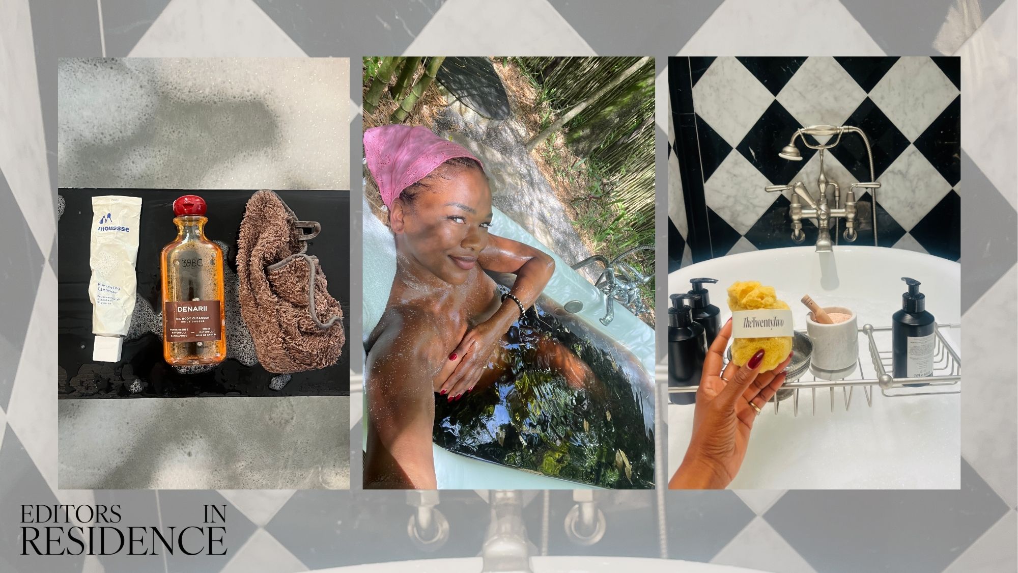 A collage of @sharmadeanreid and her bathing rituals