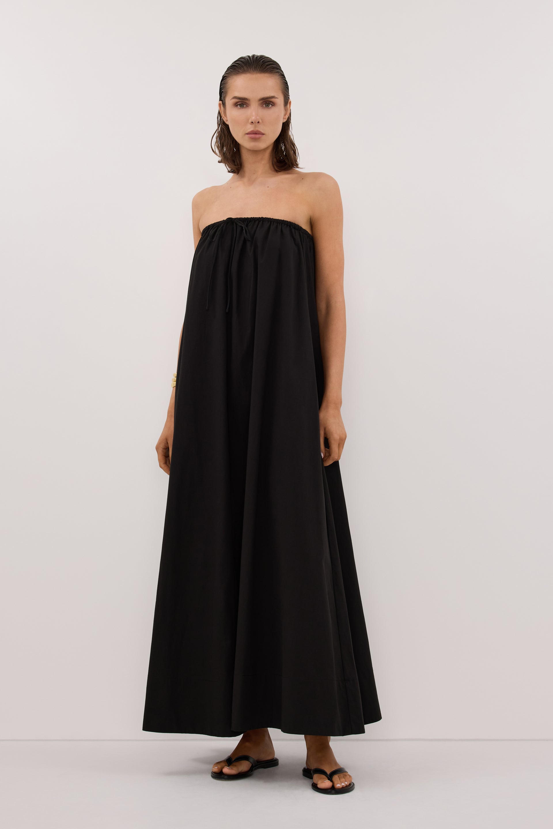 Sommer Black Strapless Poplin Midi Dress - 0 / Black