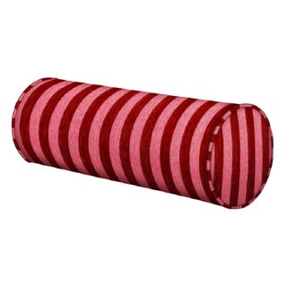 A pink and red bolster cushion