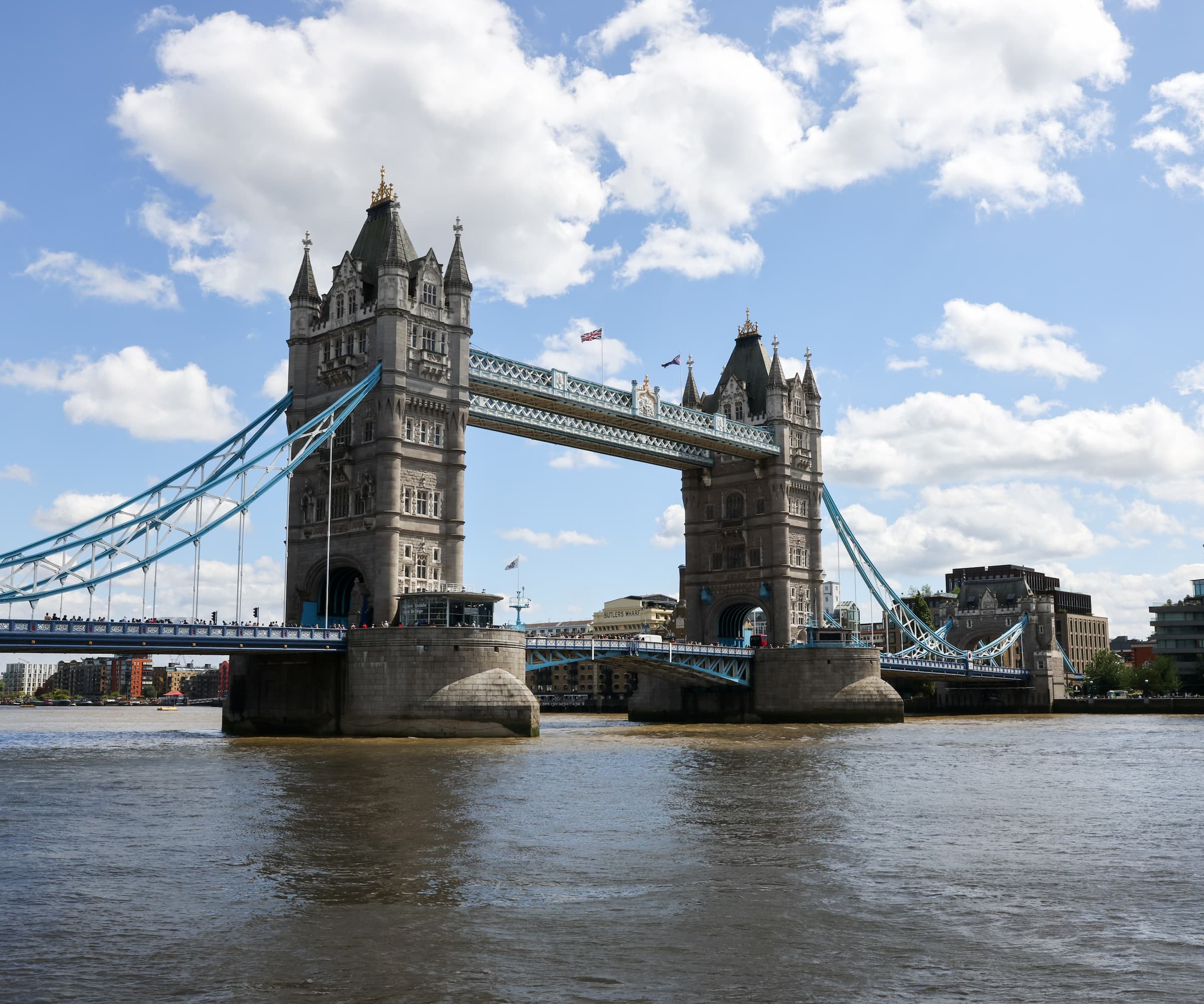 A view of the Tower Bridge and River Thames. Tower Bridge is an iconic landmark in London, England