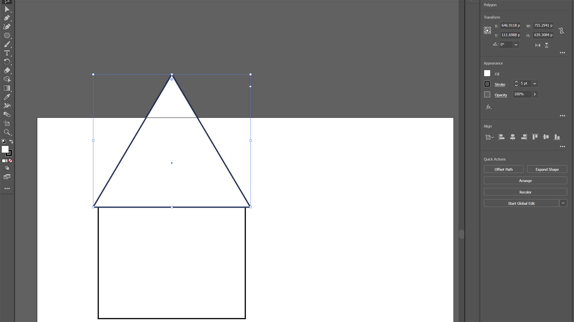 Монтажная область Adobe Illustrator, показывающая шаги по созданию фигуры