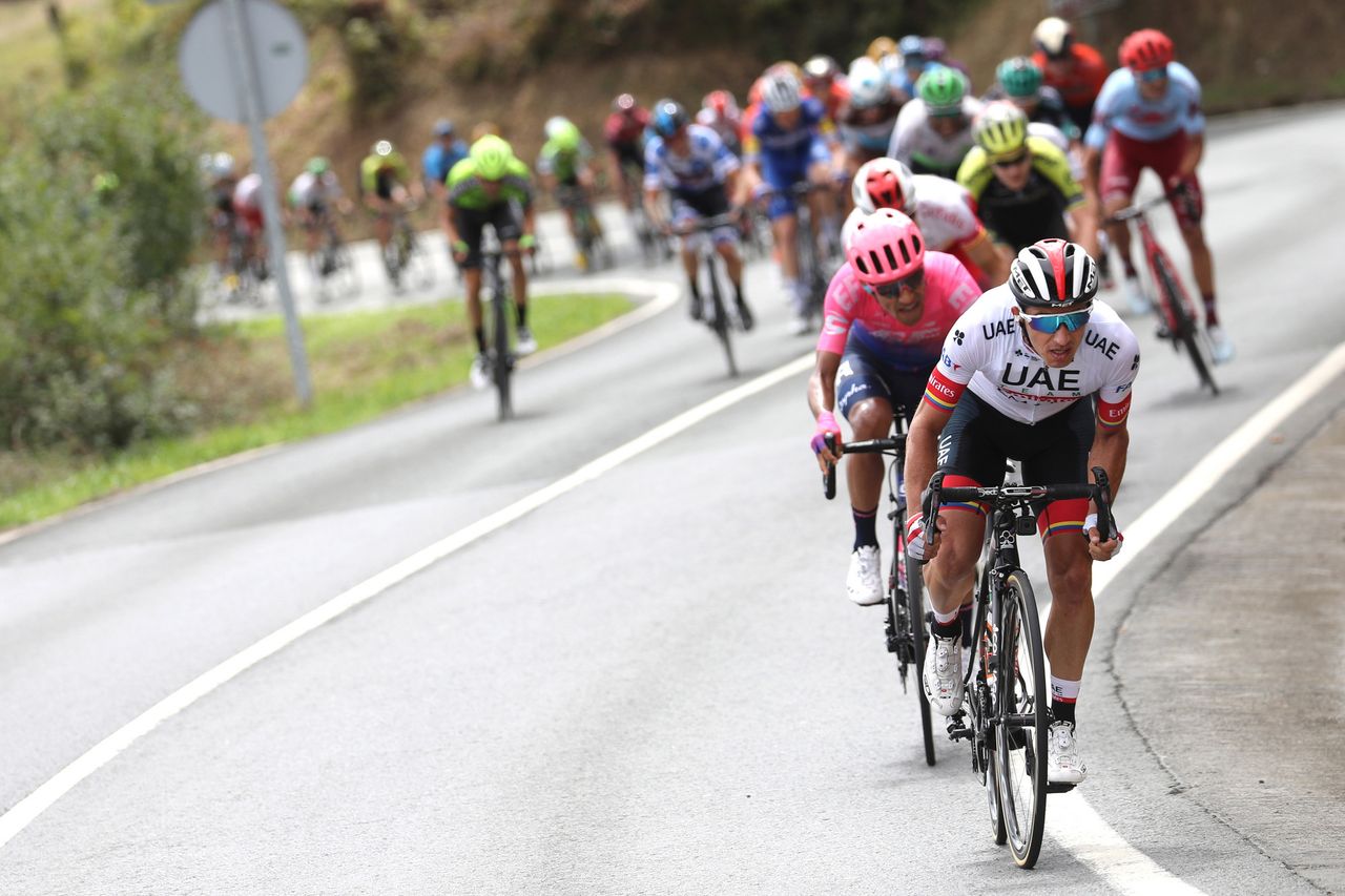 Sergio Henao (UAE Team Emirates) attacks early on stage 13
