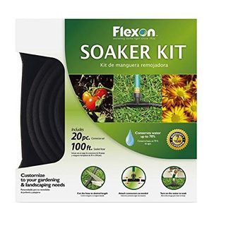 Flexon Ws100kitcn 20-Piece Soaker Hose Kit, 100 Ft, Black