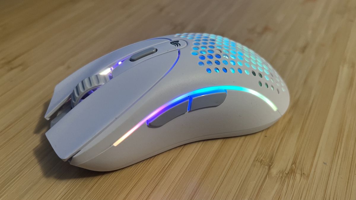 Glorious Model D 2 gaming mouse with RGB enabled.