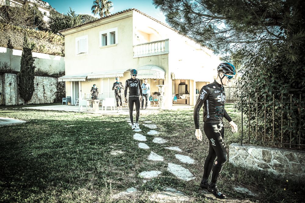 Salvatore Puccio and Diego Rosa leave the team house in Monaco as they prepare for season ahead