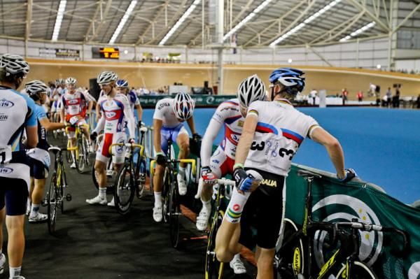 Riders await the start of the A Grade Scratch race.