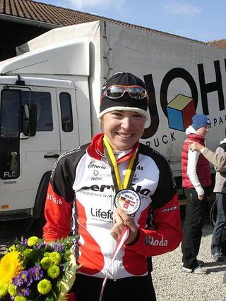 Sarah Düster of the Cervélo-Lifeforce team won the race in Germany