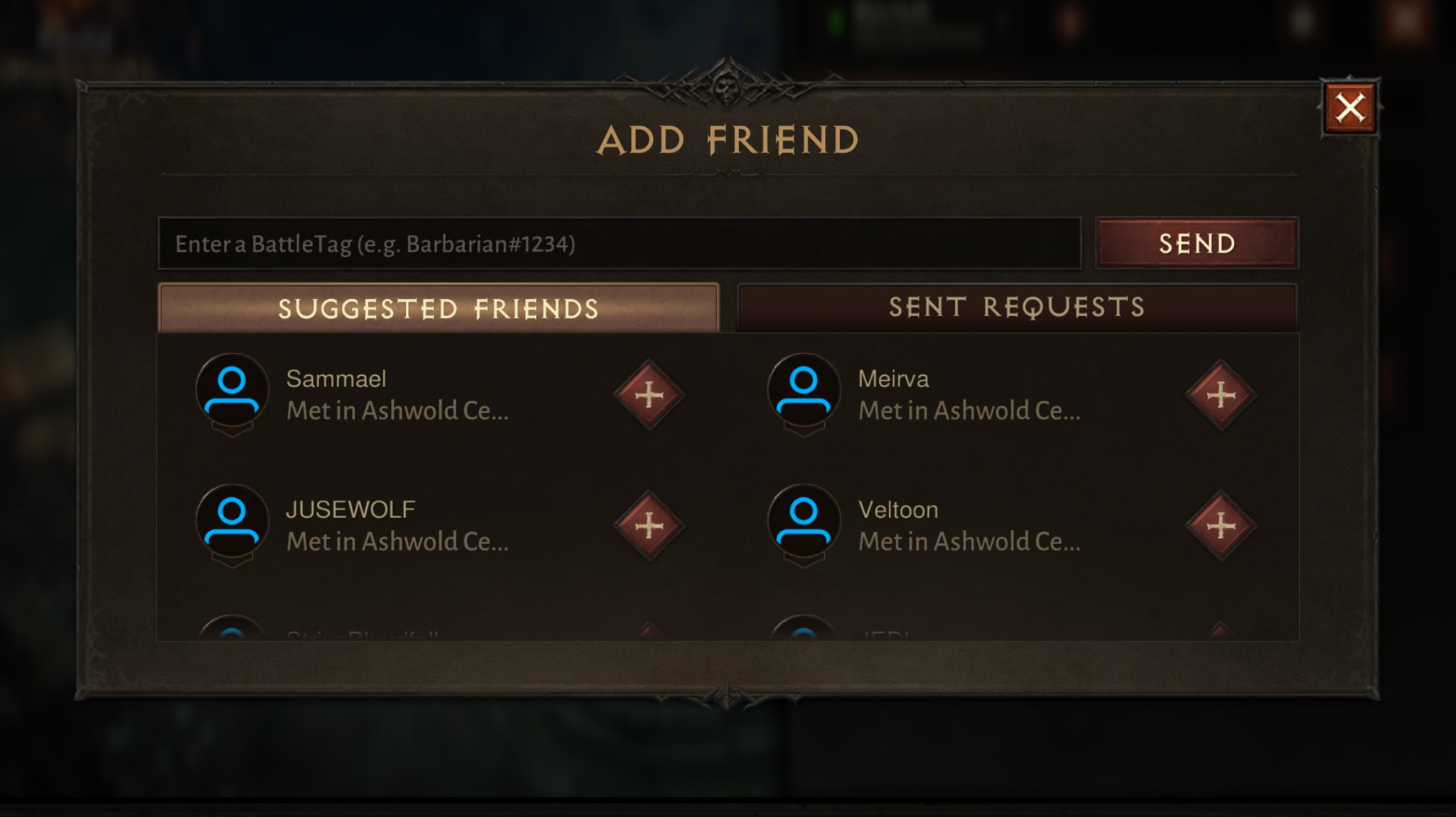Diablo Immortal add friend screen