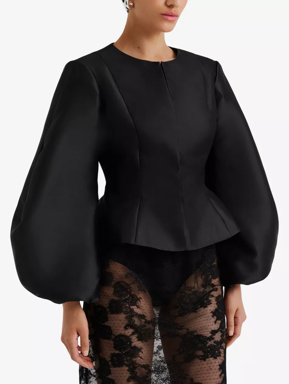 Vendela Balloon-Sleeve Satin Blouse - 8