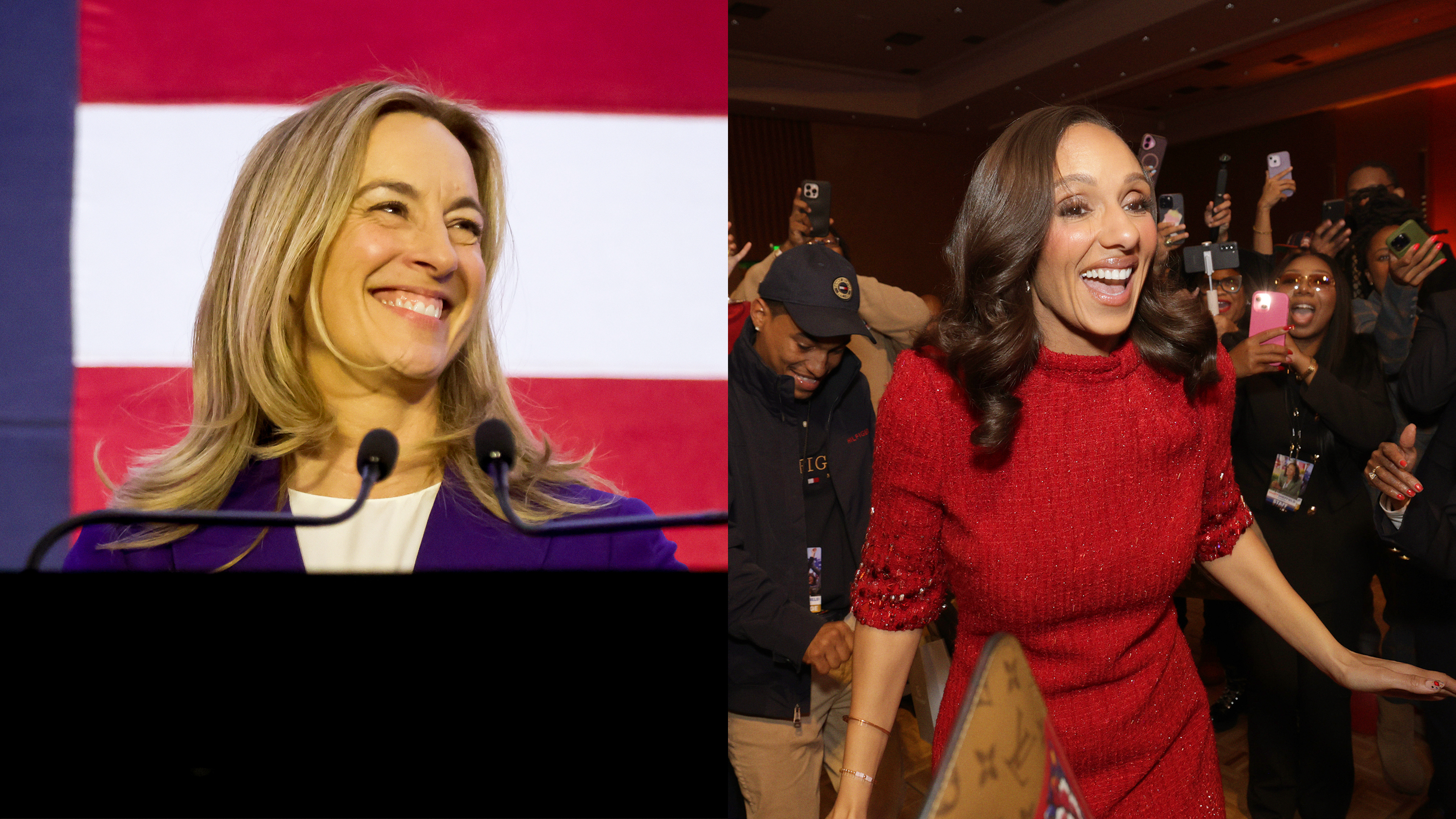 Mikie Sherrill and Mary Sheffield celebrate their election-night victories in New Jersey and Detroit.