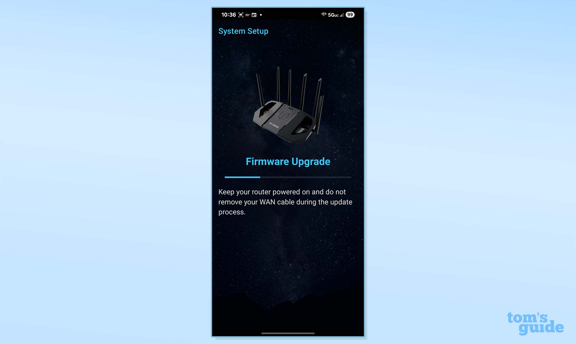 A screenshot of the Asus TUF Gaming BE6500 router app.
