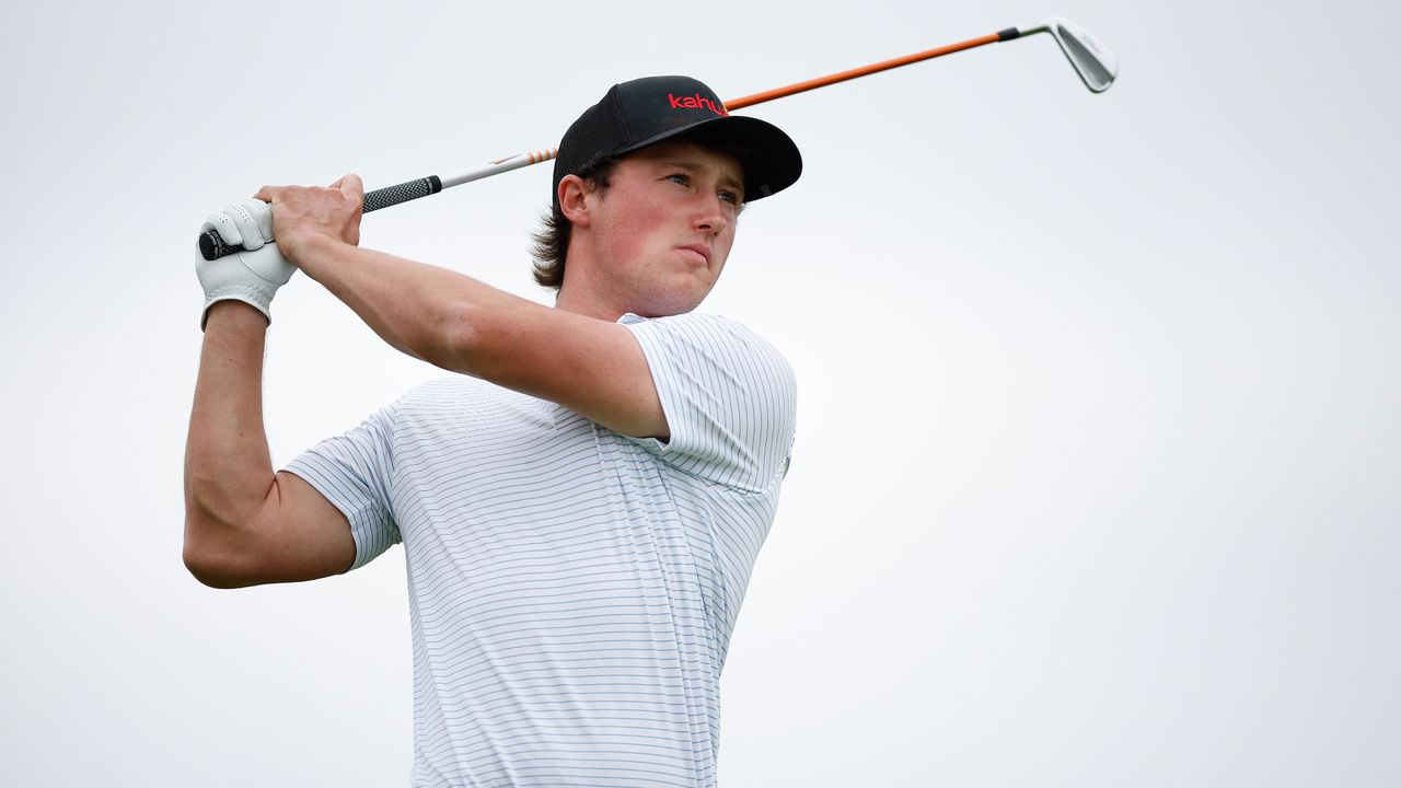 David Ford of the United States hits a tee shot on the eighth hole during the second round of The RSM Classic on the Seaside Course at Sea Island Resort on November 17, 2023 in St Simons Island, Georgia.