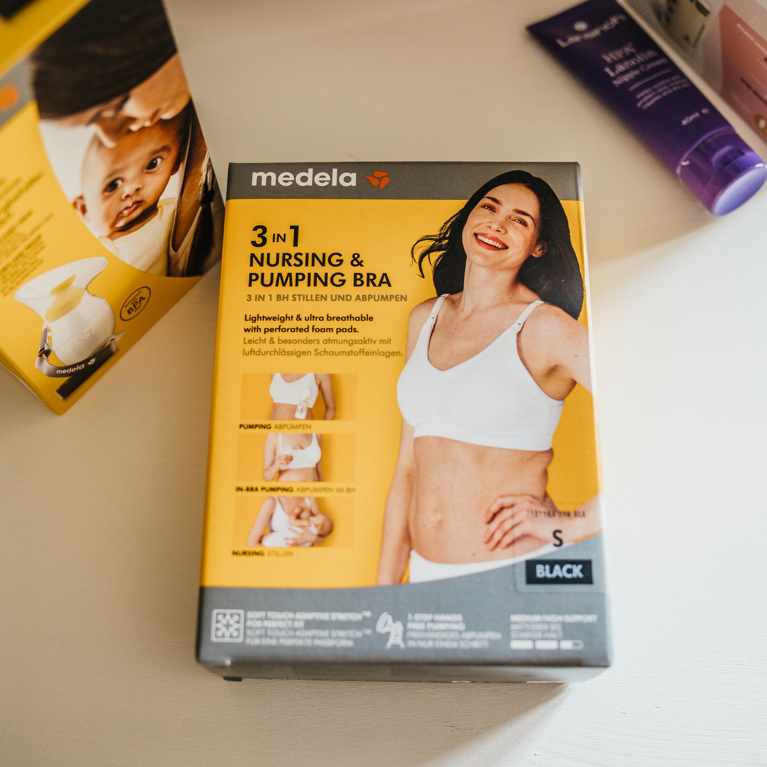A close-up of the medela nursing bra