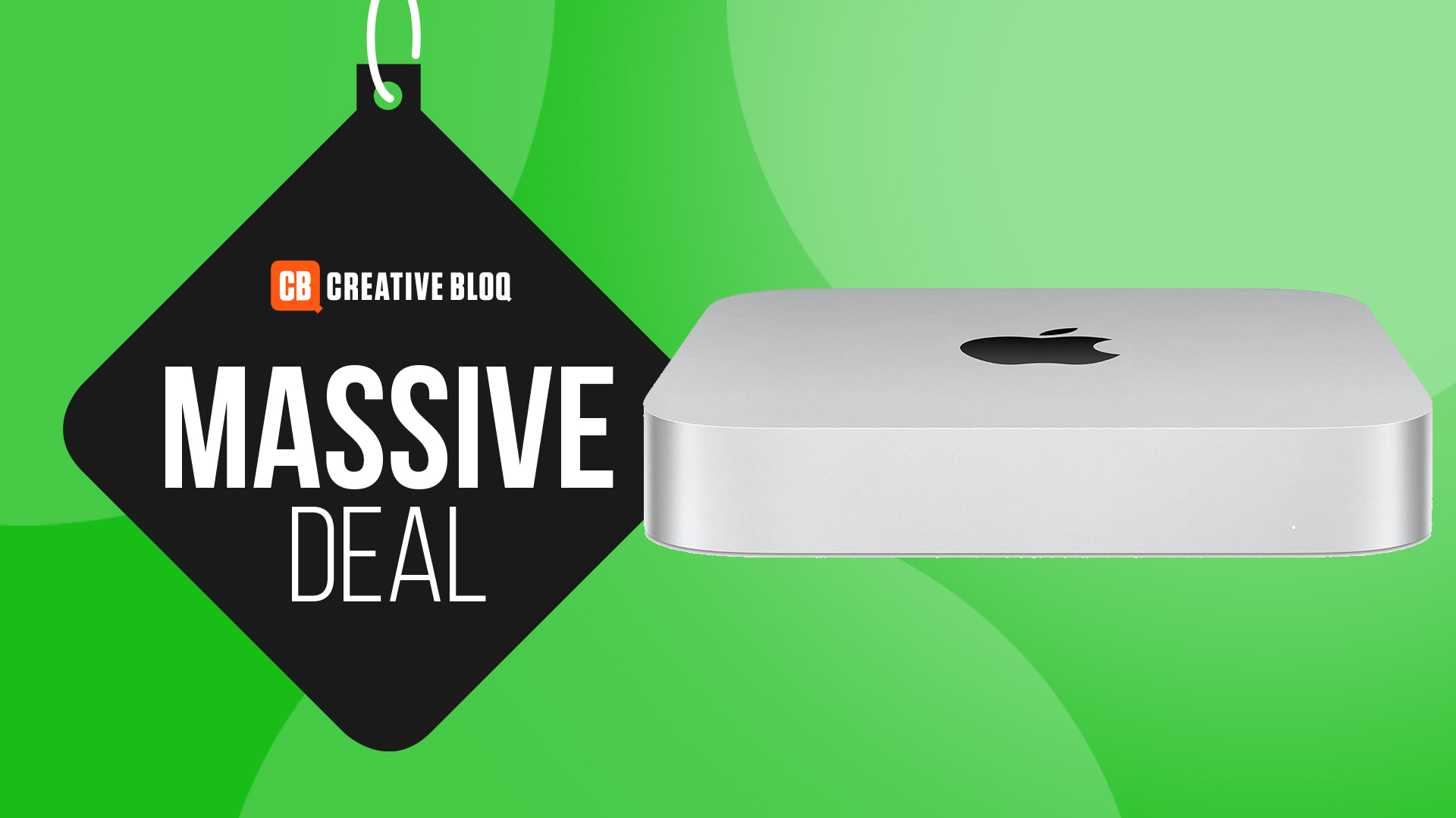 The Mac mini next to a tag that says 'massive deal'