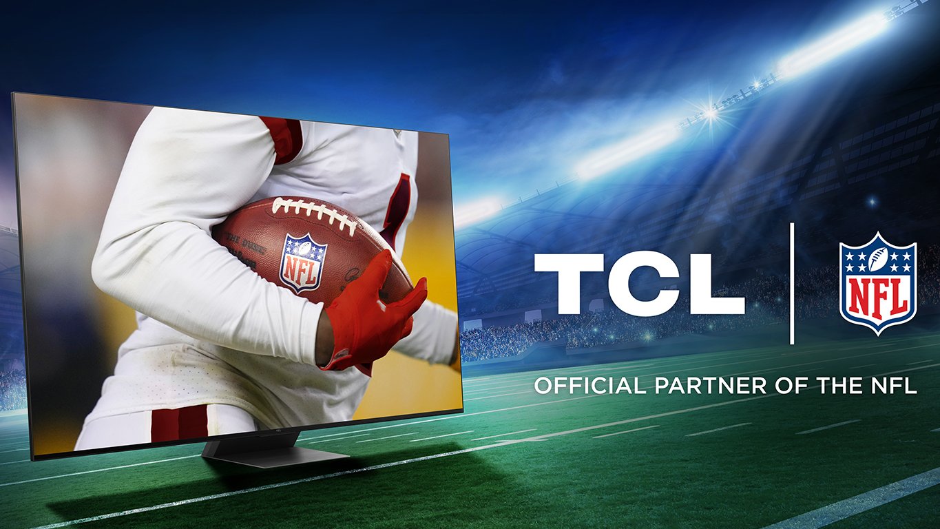 TCL TV on football field next to NFL logo