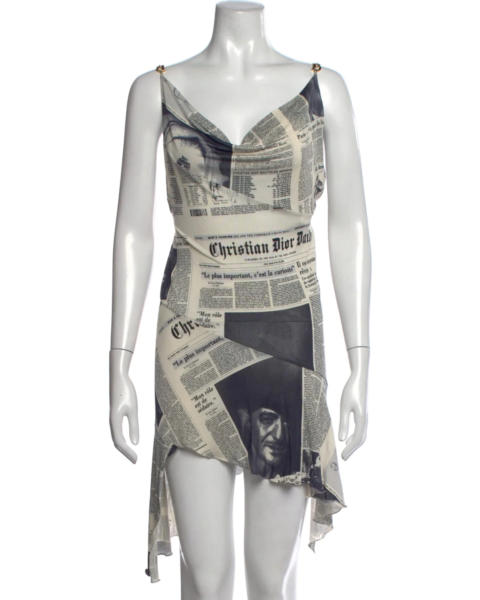 Christian Dior, Vintage 2000 'Gazette' Printed Midi Length Dress