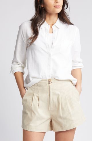 Caslon<sup>®</sup>, Linen Blend Button-Up Shirt